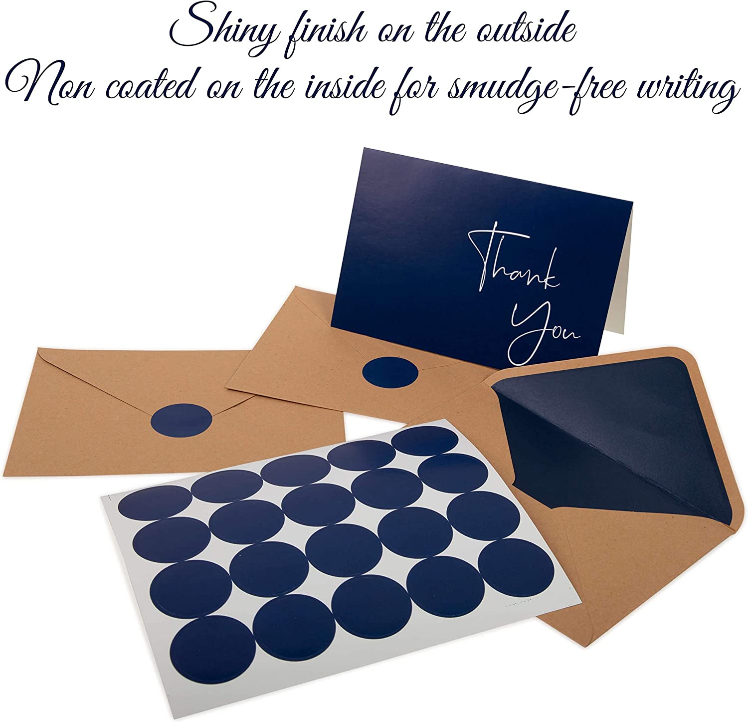 VNS Creations 100 pack Thank You Cards with Envelopes & Stickers - Classy 4x6 Blank Thank You Cards Bulk Box Set - Large Thank You Notes for Wedding, Small Business, Baby & Bridal Shower (Navy Blue) - Image 3